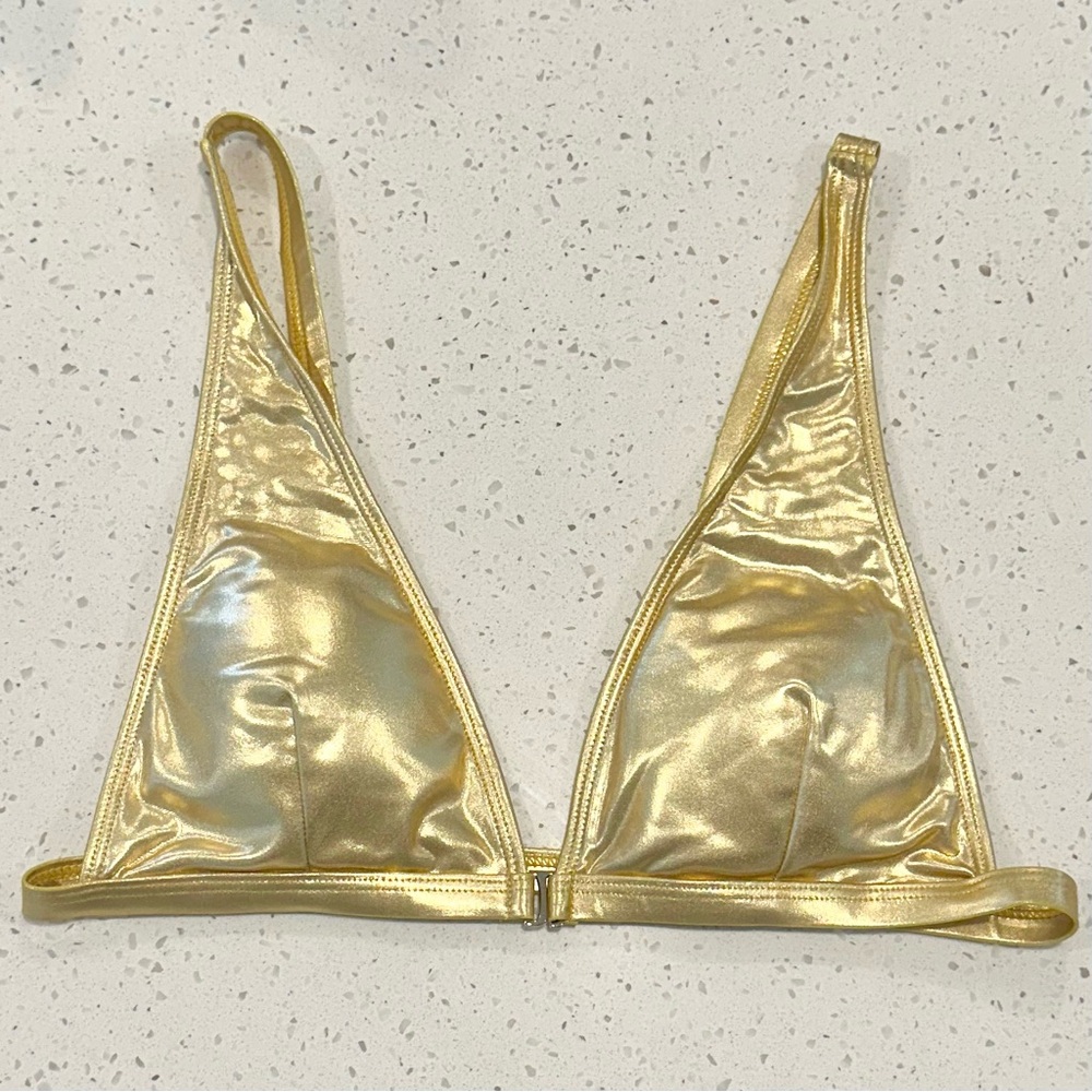 Metallic Gold Triangle Bikini Top - Size: Large